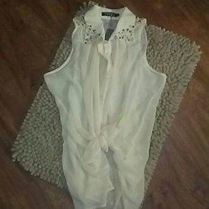 Ivory Jeweled Sleeveless Top